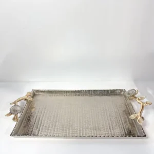 Silver Metal and Gold Serving Tray - 18.5"H x 9"W
