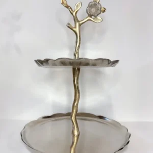 Silver and Gold 2-Tier Dessert Holder–15.5" H x 11" W